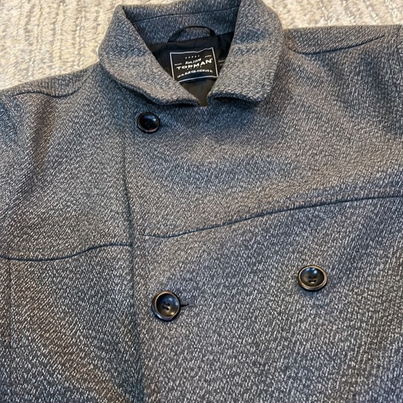 Gray with black buttons Pea coat jacket xl​​ - Picture 16 of 17
